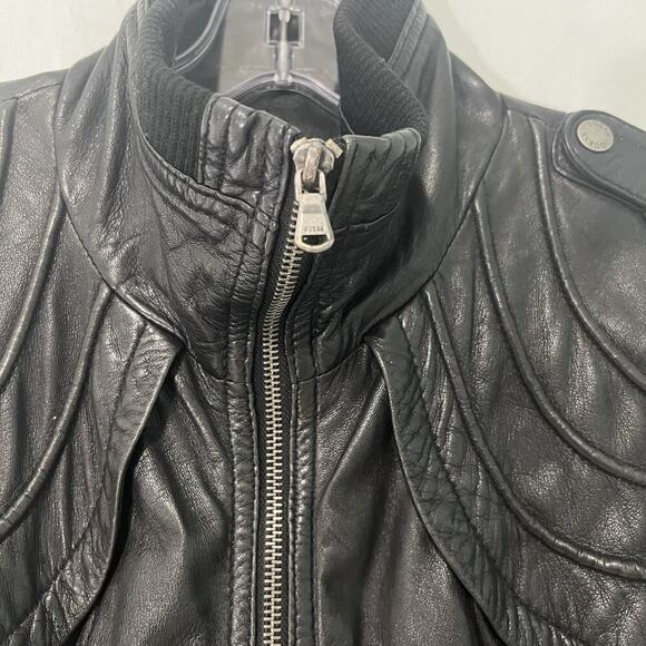 Vintage Y2K Guess Leather Bomber Jacket size Small Black Butter Soft Leather - Picture 3 of 13